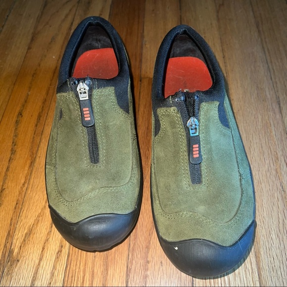 Lands End Olive Green Suede Zip Up Shoe Moccasin - Picture 2 of 6